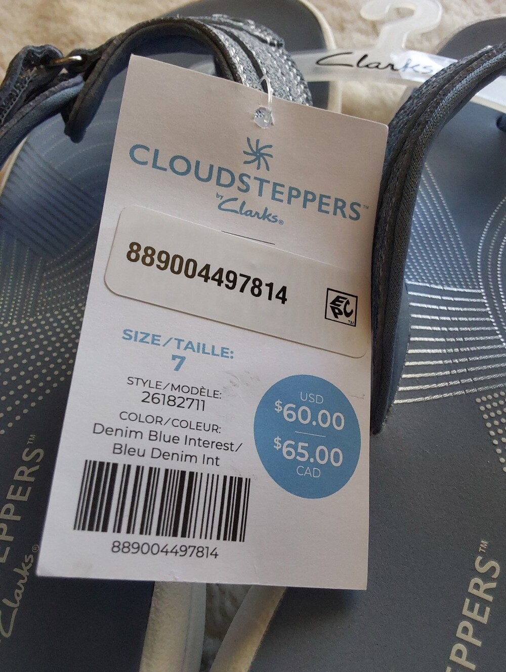 🌺 NWT Clarks Cloudsteppers Denim Blue Comfort Sandals - Picture 3 of 5